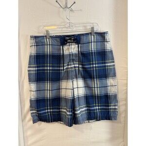 Nautica Men’s Swim Trunks Size 38 Blue Plaid Board Shorts Mesh Lined Drawstring